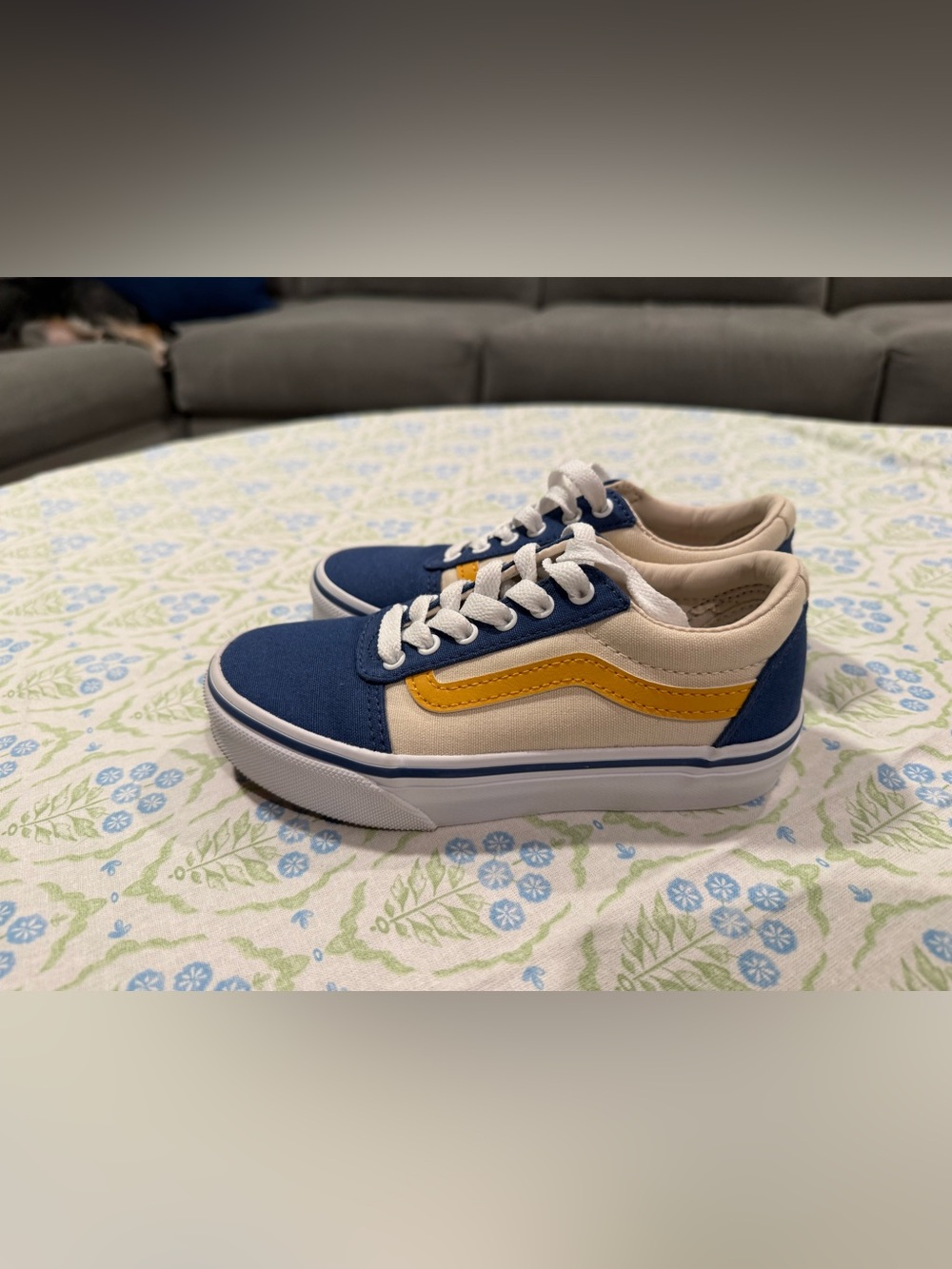 Vans Low-Top Canvas Sneakers in Navy, Cream & Yellow